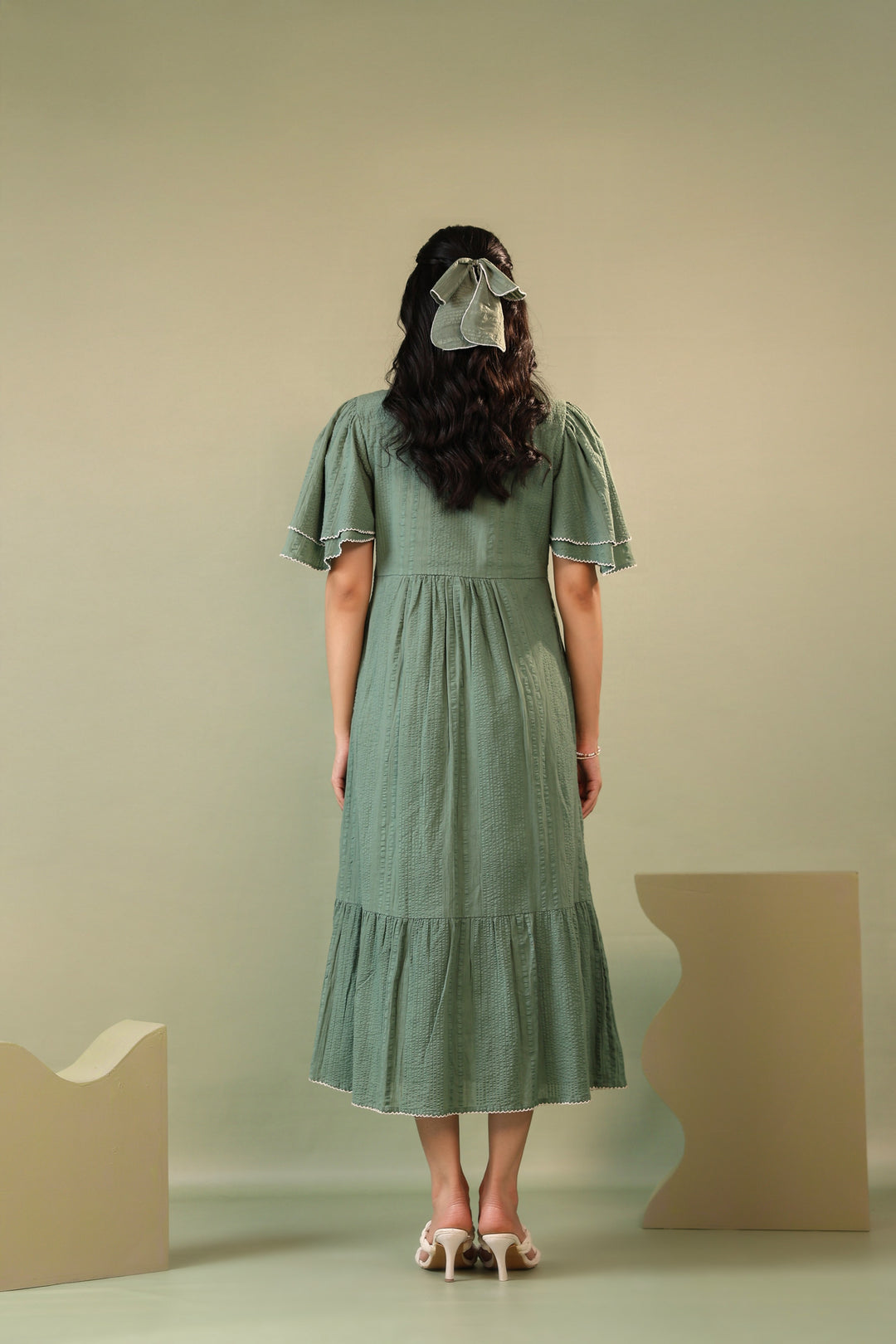 Soft Sage Embroidered Cotton Dress