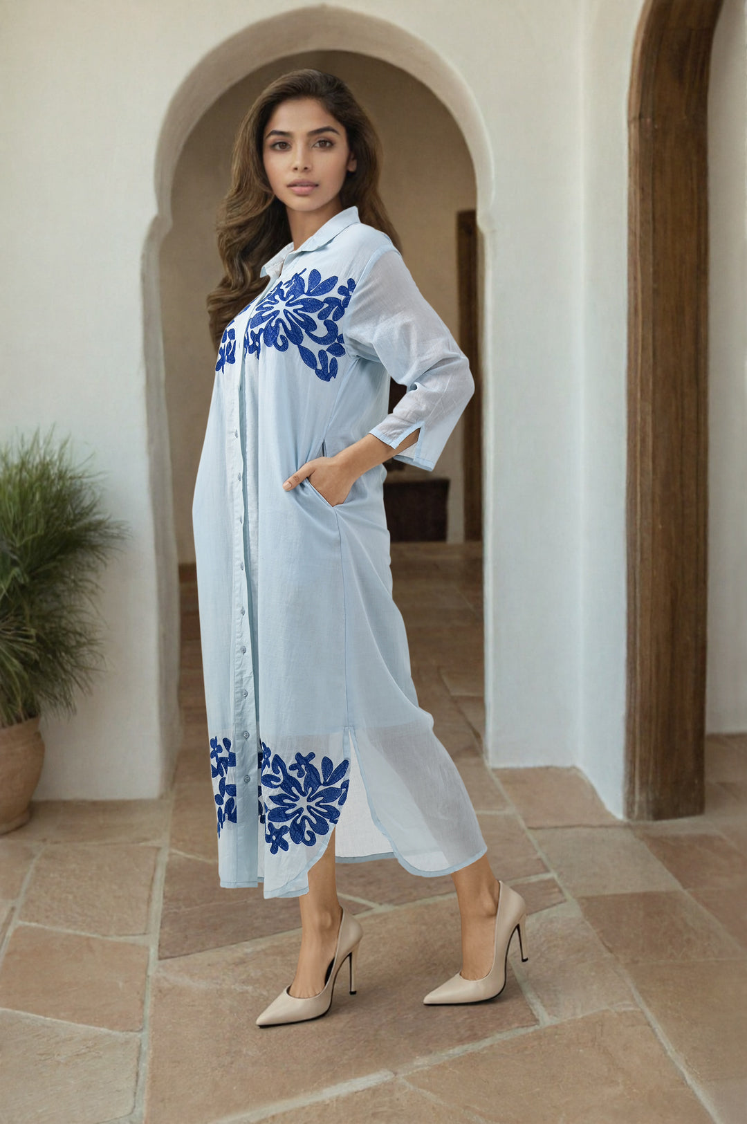 Sky Mist Cotton Embroidery Dress