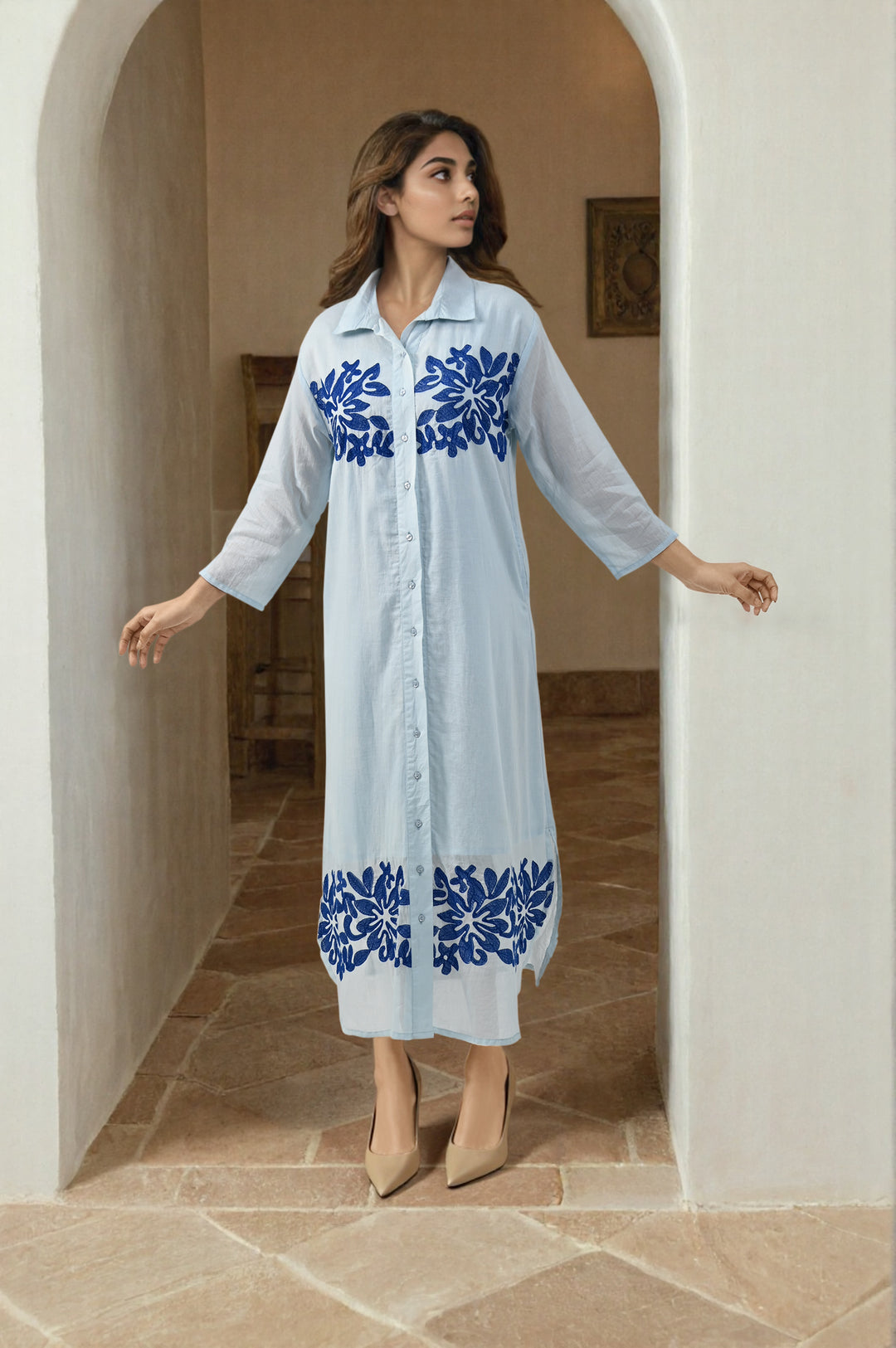 Sky Mist Cotton Embroidery Dress