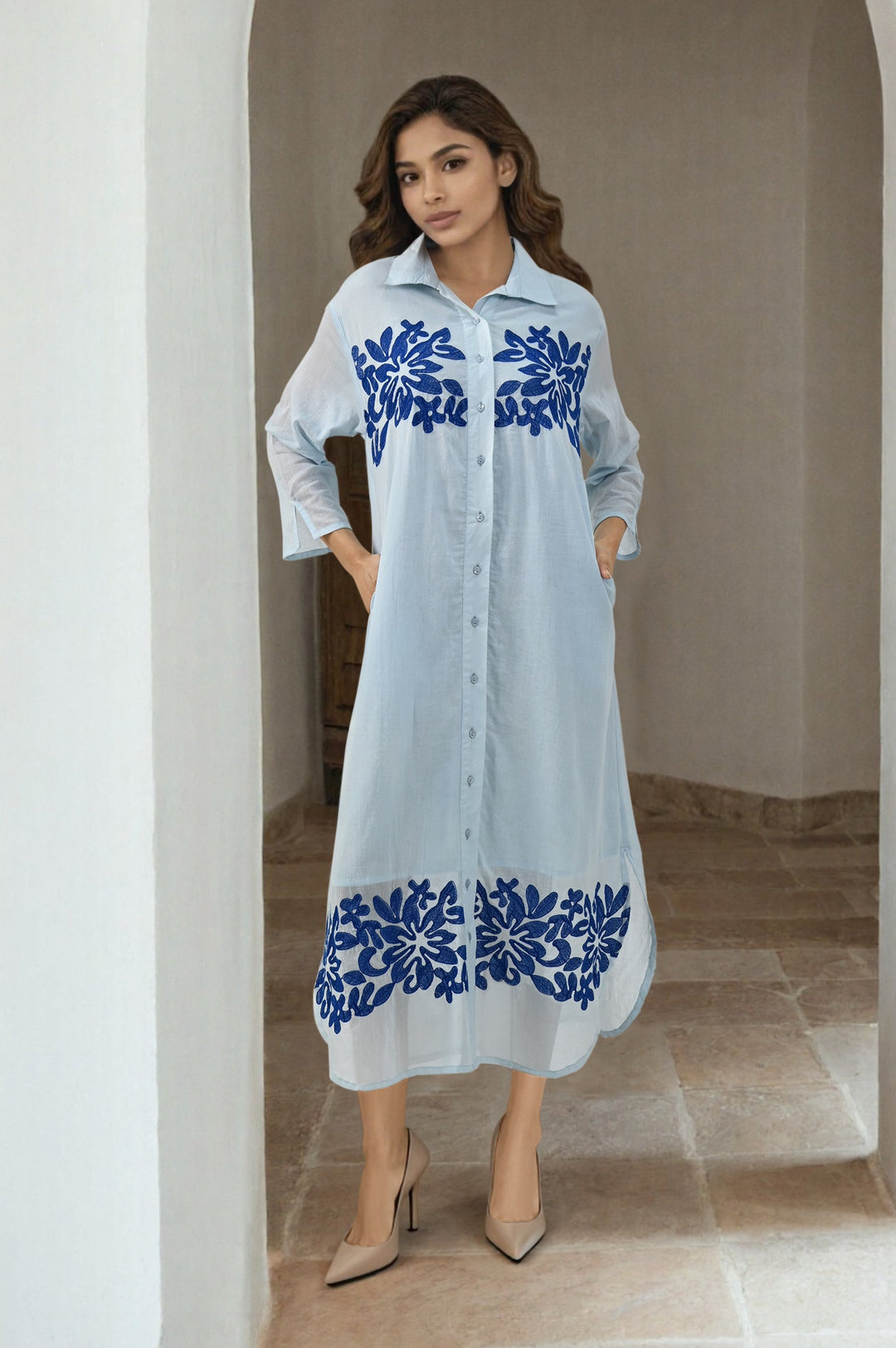 Sky Mist Cotton Embroidery Dress