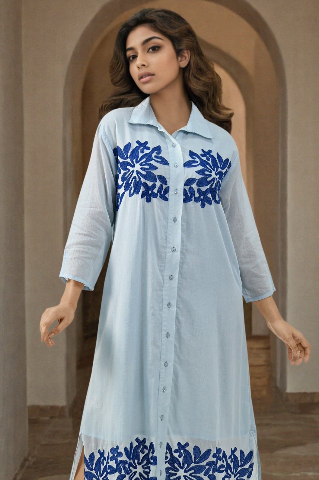 Sky Mist Cotton Embroidery Dress