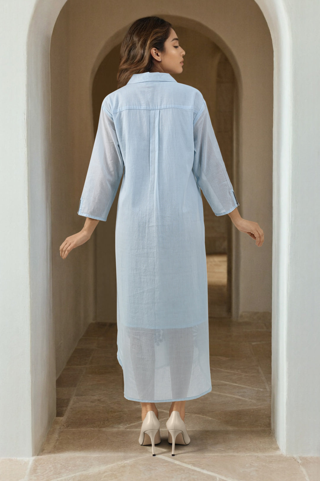 Sky Mist Cotton Embroidery Dress