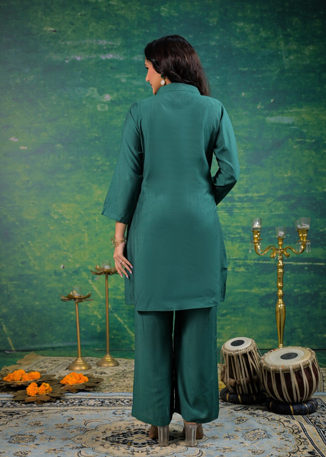 Olive Drape Embroidered Set