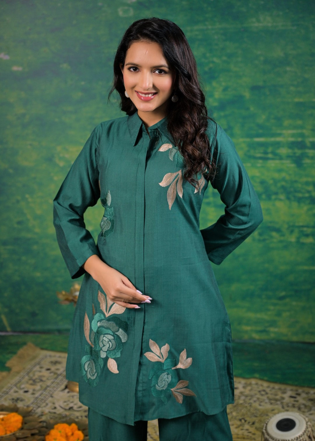 Olive Drape Embroidered Set