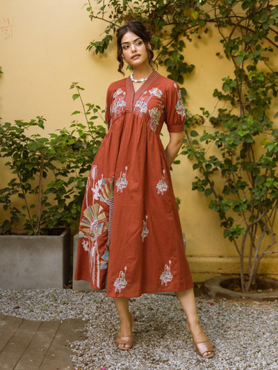 Rust Bloom Cotton Dress