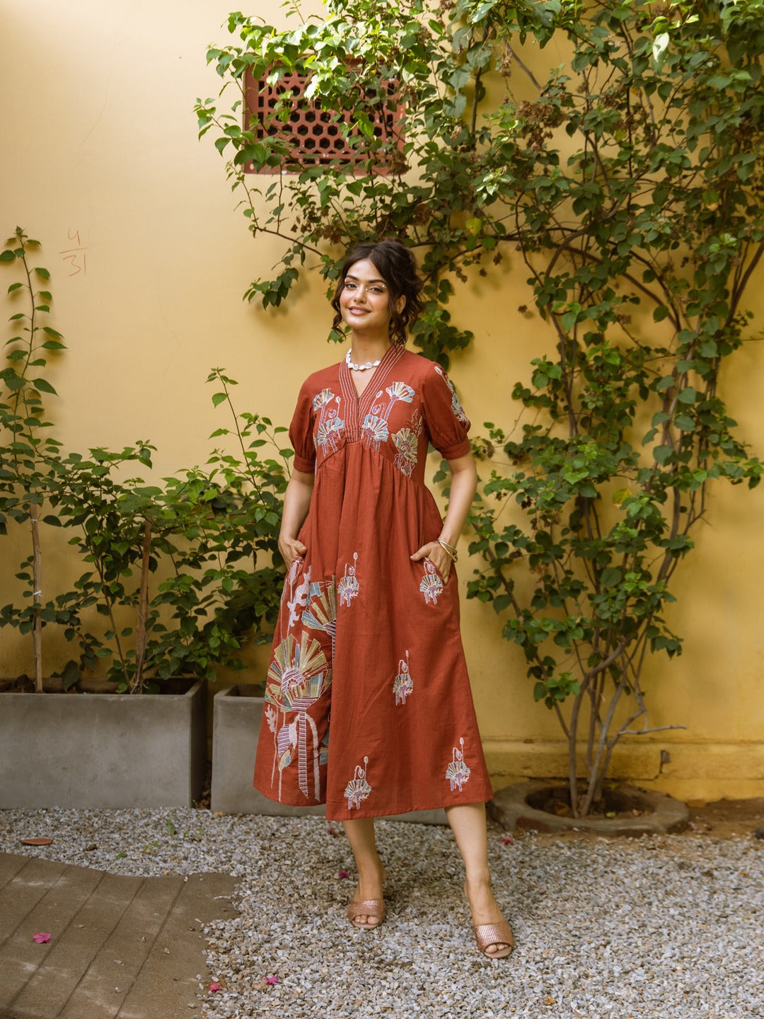 Rust Bloom Cotton Dress