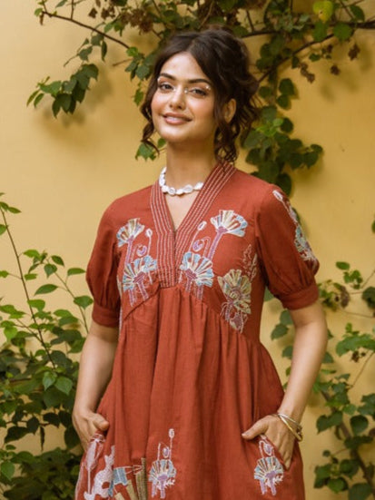 Rust Bloom Cotton Dress