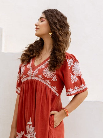 Brickstone Embroidery Cotton Dress