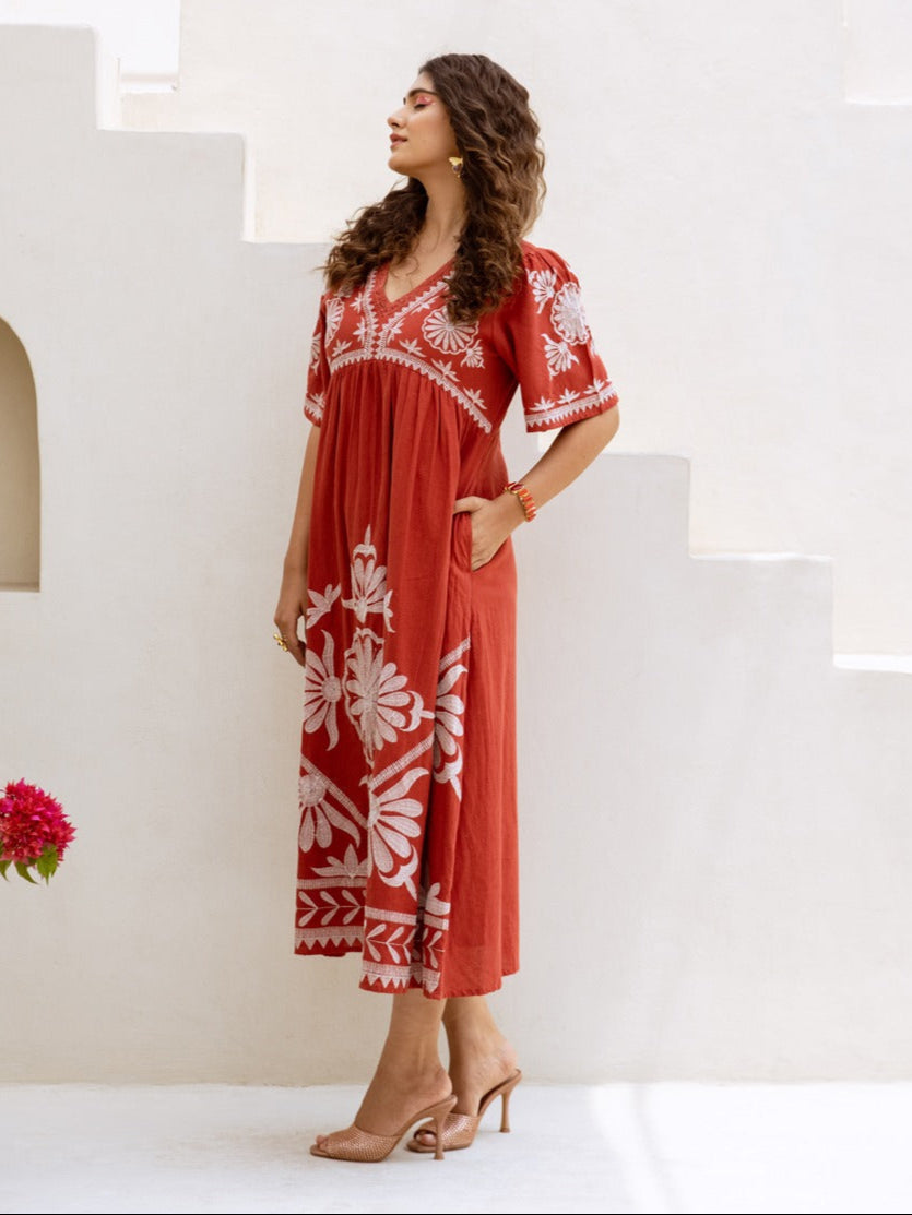 Brickstone Embroidery Cotton Dress