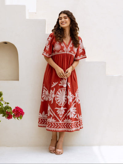 Brickstone Embroidery Cotton Dress