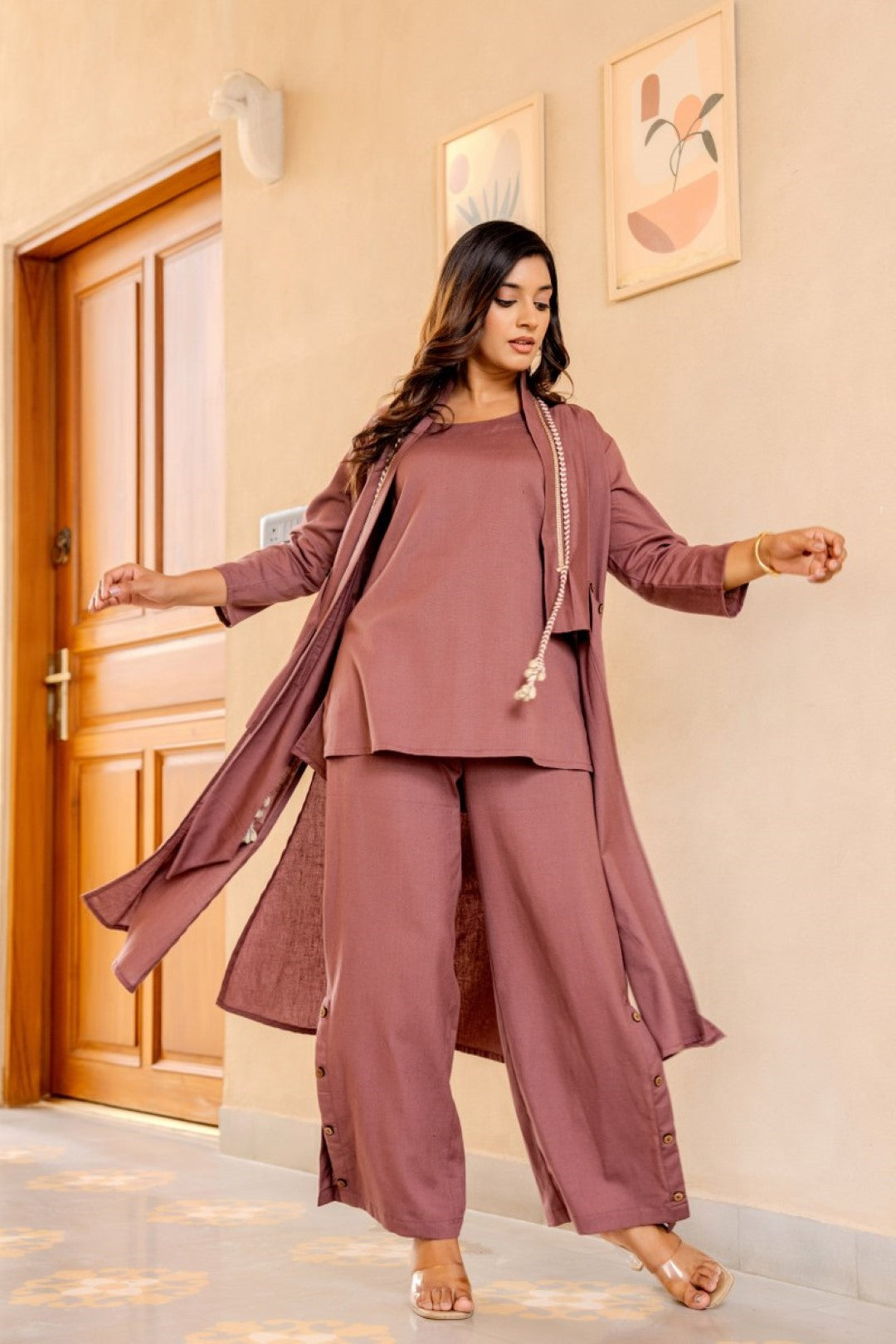 Stylish Mocha Cotton Fusion 3 Pc Set